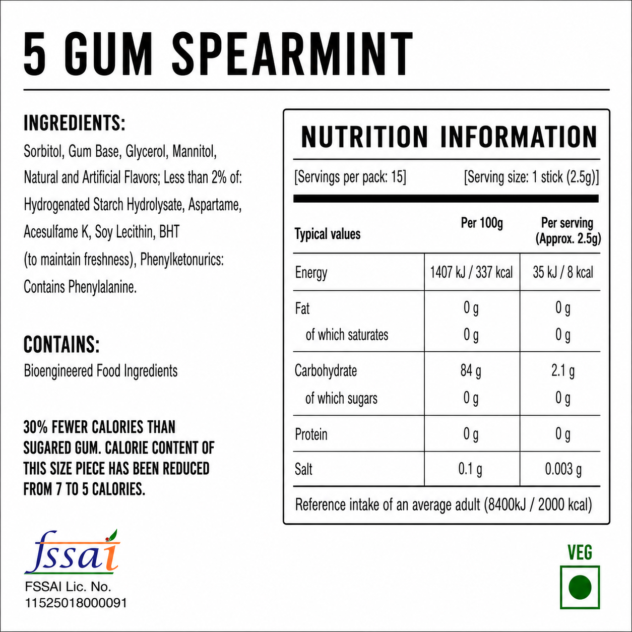 Five Gum Spearmint Chewing Gum Imported From UK - Nosh Products