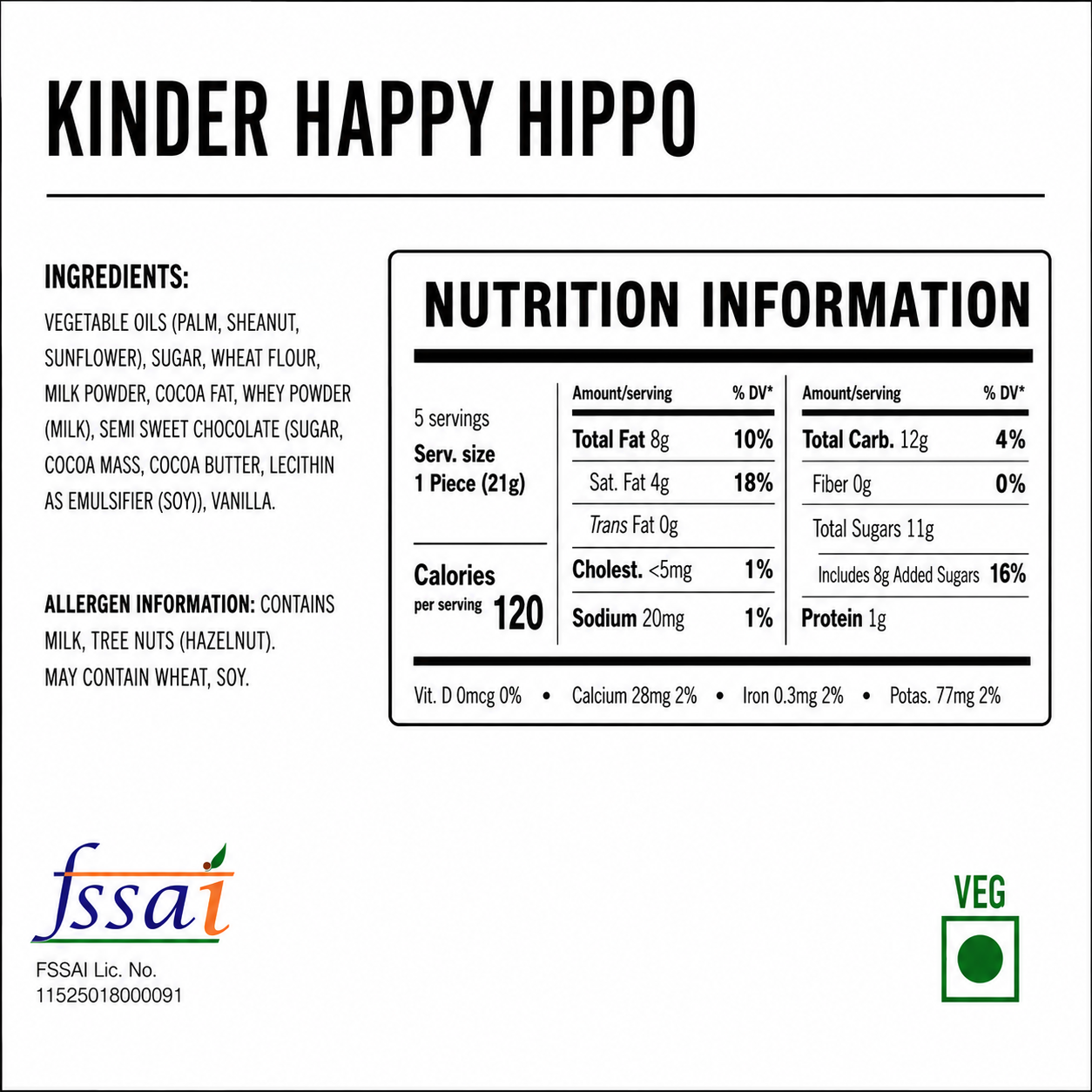 Kinder Happy Hippo Chocolate(5 pc per Pack) Imported From UK/USA - Nosh Products