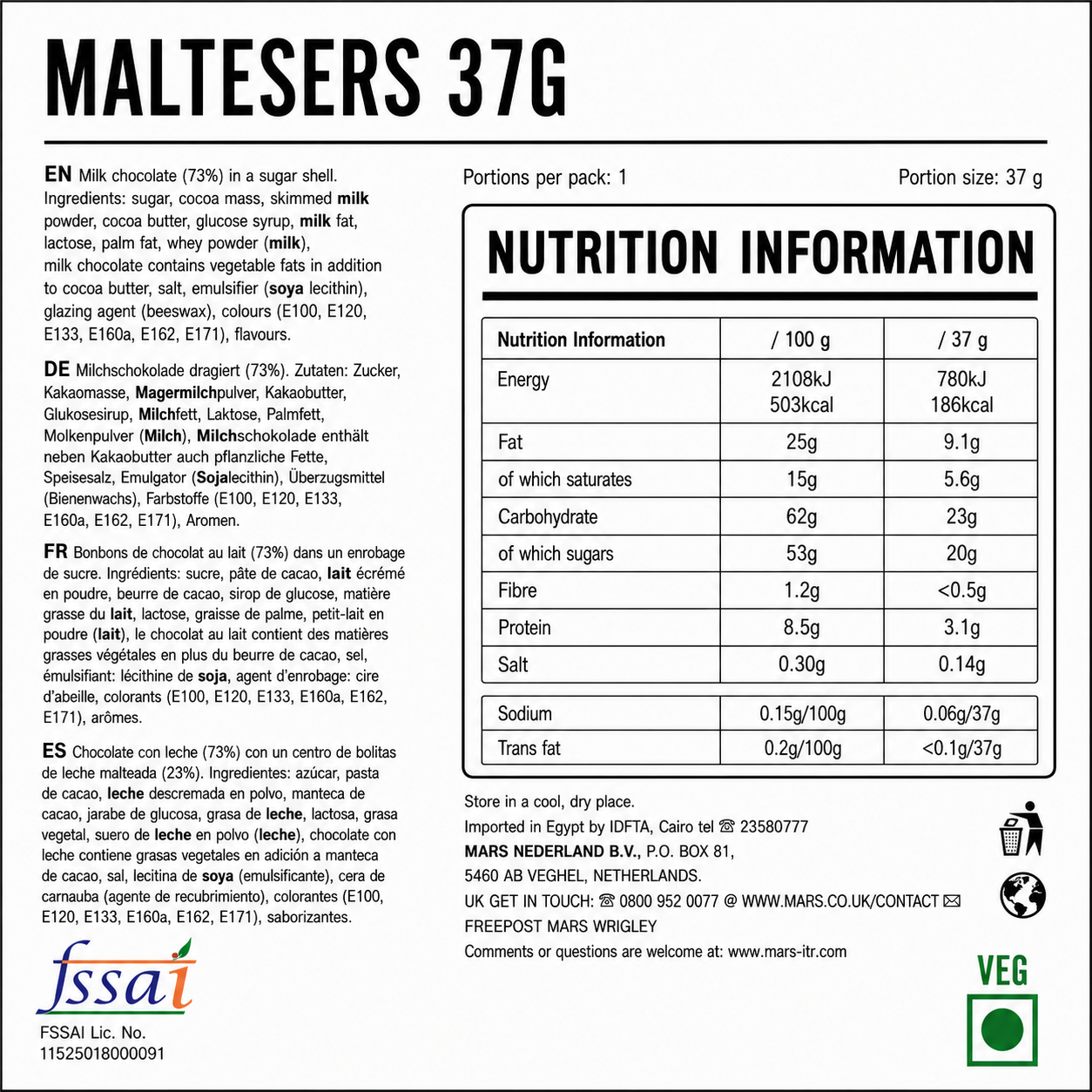 Maltesers Box Of 25 (37gm Each) Imported From USA