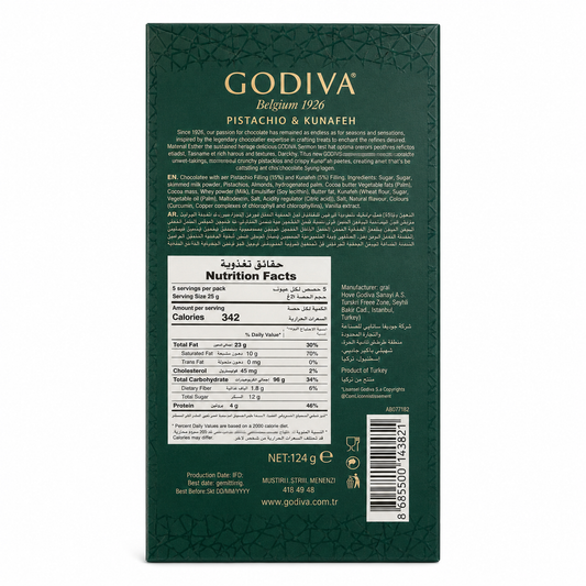 Godiva Pistachio Kunafa Dark Chocolate Bar 124gm Imported From UAE