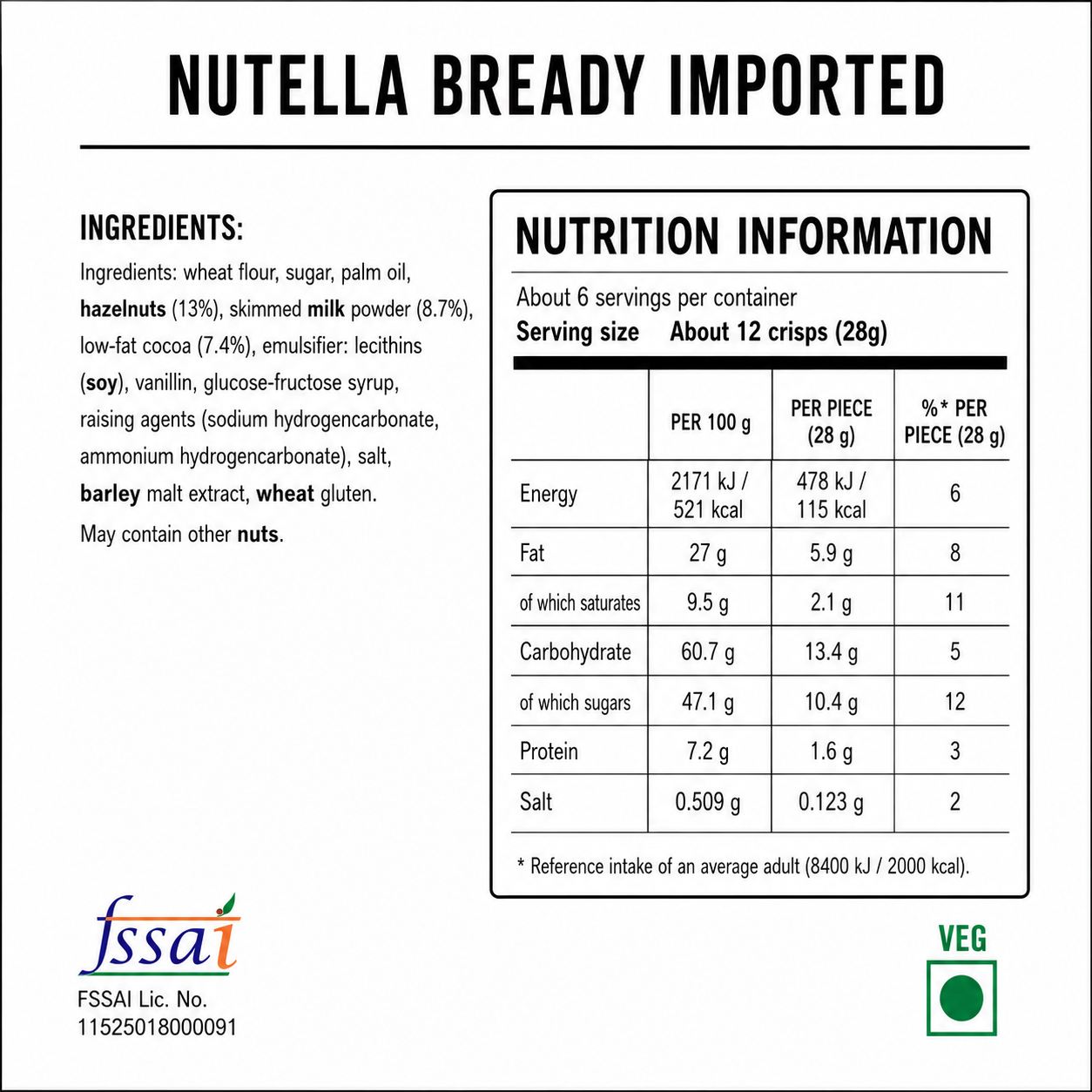 Nutella Bready 132gm Imported From USA/Europe - Nosh Products