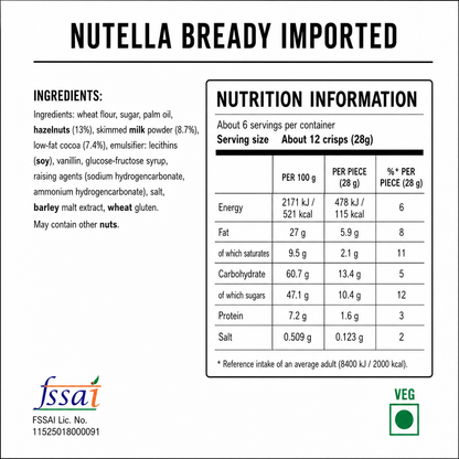 Nutella Bready 132gm Imported From USA/Europe - Nosh Products