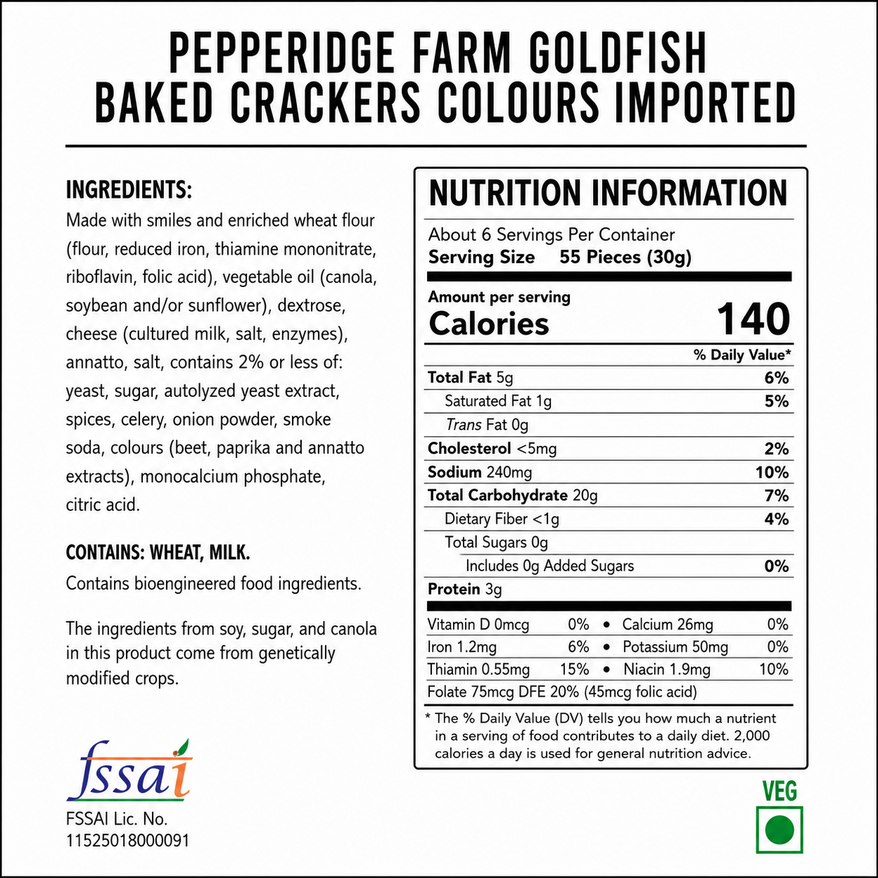 Pepperidge Farm Goldfish Baked Crackers Cheddar Colours 187gm Imported From USA - Nosh Products
