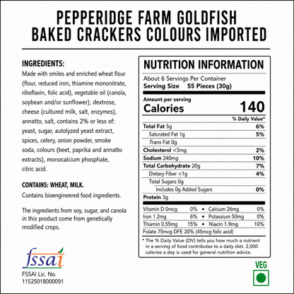 Pepperidge Farm Goldfish Baked Crackers Cheddar Colours 187gm Imported From USA - Nosh Products
