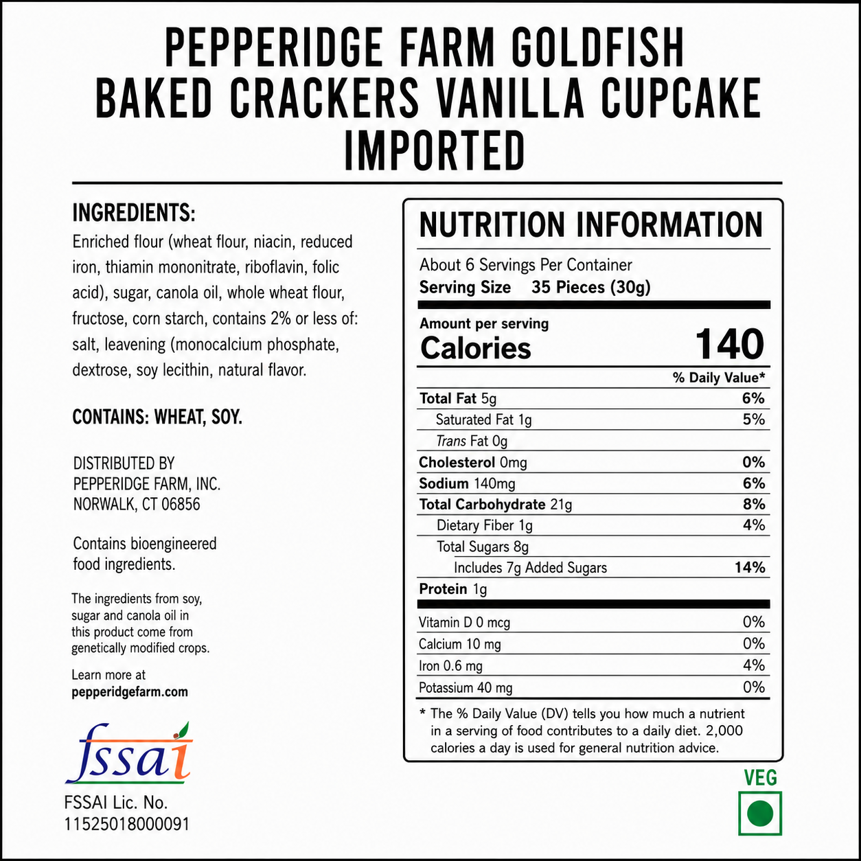 Pepperidge Farm Goldfish Baked Crackers Vanilla Cupcake 187gm Imported From USA