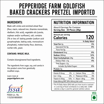 Pepperidge Farm Goldfish Baked Crackers Pretzel 187gm Imported From USA - Nosh Products