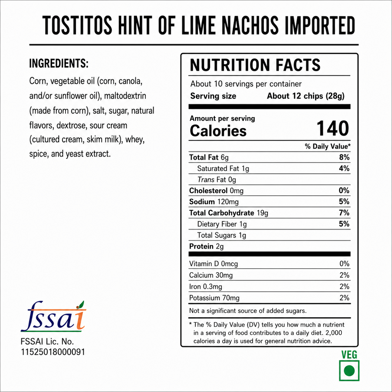 Tostitos Hint Of Lime Nachos 368gm Imported From USA - Nosh Products