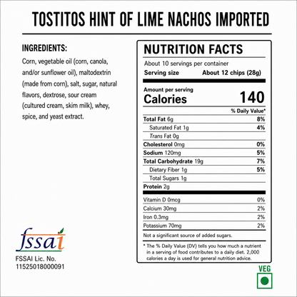Tostitos Hint Of Lime Nachos 368gm Imported From USA - Nosh Products