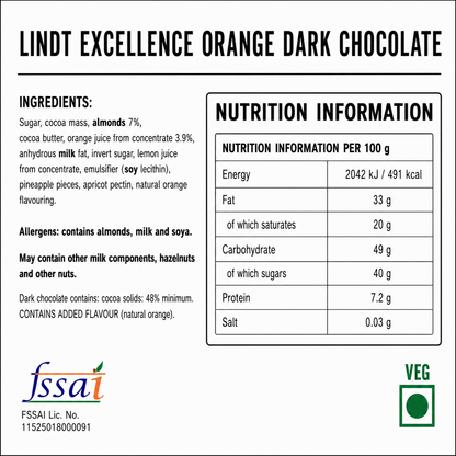 Lindt Excellence Orange Dark Chocolate 100gm Global Import - Nosh Products