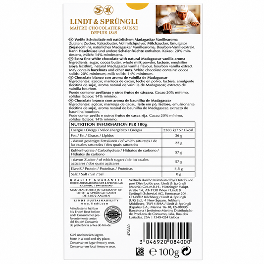 Lindt Excellence Touch Of Vanilla Chocolate 100gm Global Import