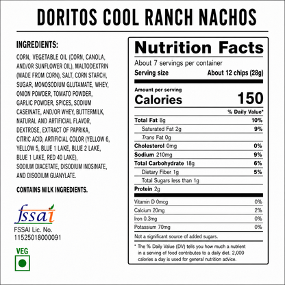 Doritos Cool Ranch Nachos 198gm Imported From USA - Nosh Products