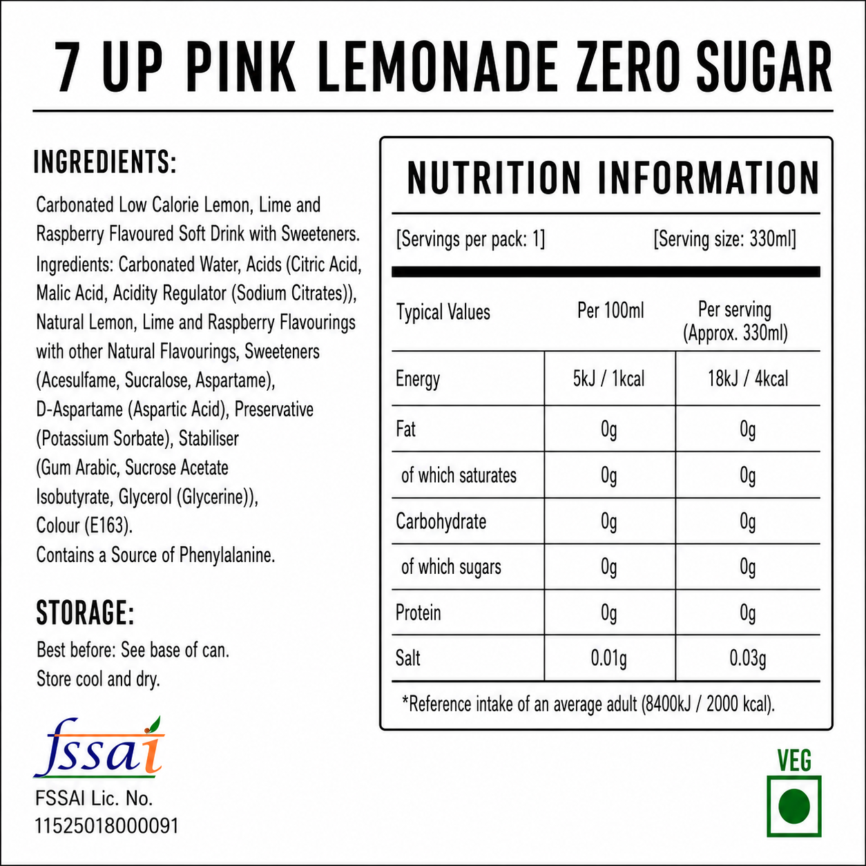 7 Up Pink Lemonade Zero Sugar 330ml Imported From UK - Nosh Products