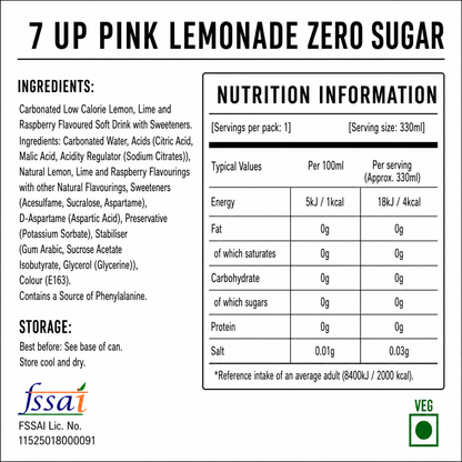 7 Up Pink Lemonade Zero Sugar 330ml Imported From UK - Nosh Products