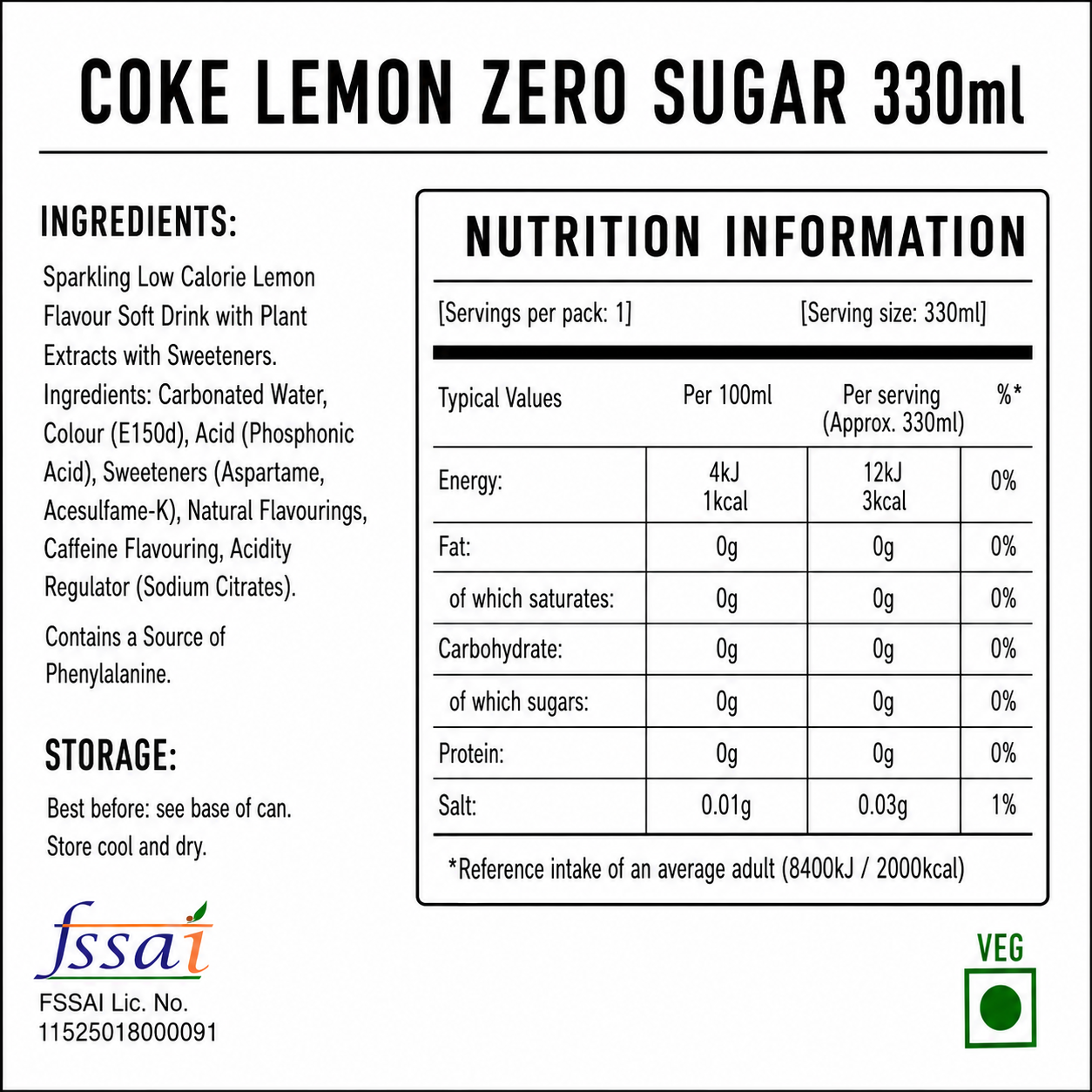 Coke Lemon Zero Sugar 330ml  Imported From UK