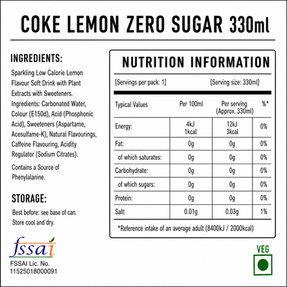 Coke Lemon Zero Sugar 330ml  Imported From UK