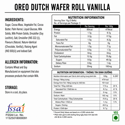Oreo Dutch Wafer Roll Vanilla 50gm Imported From Asia