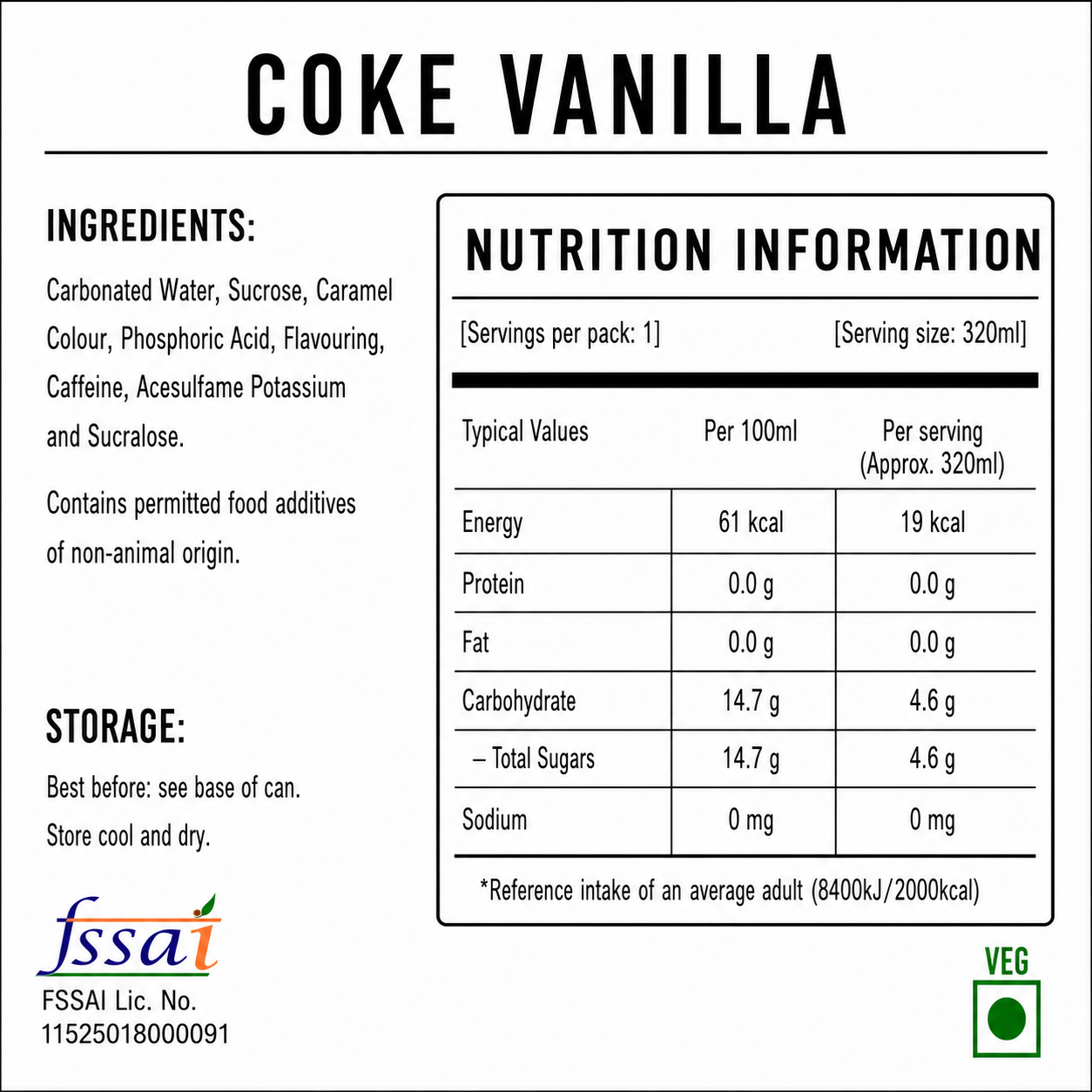 Coke Vanilla 320ml Imported From Asia