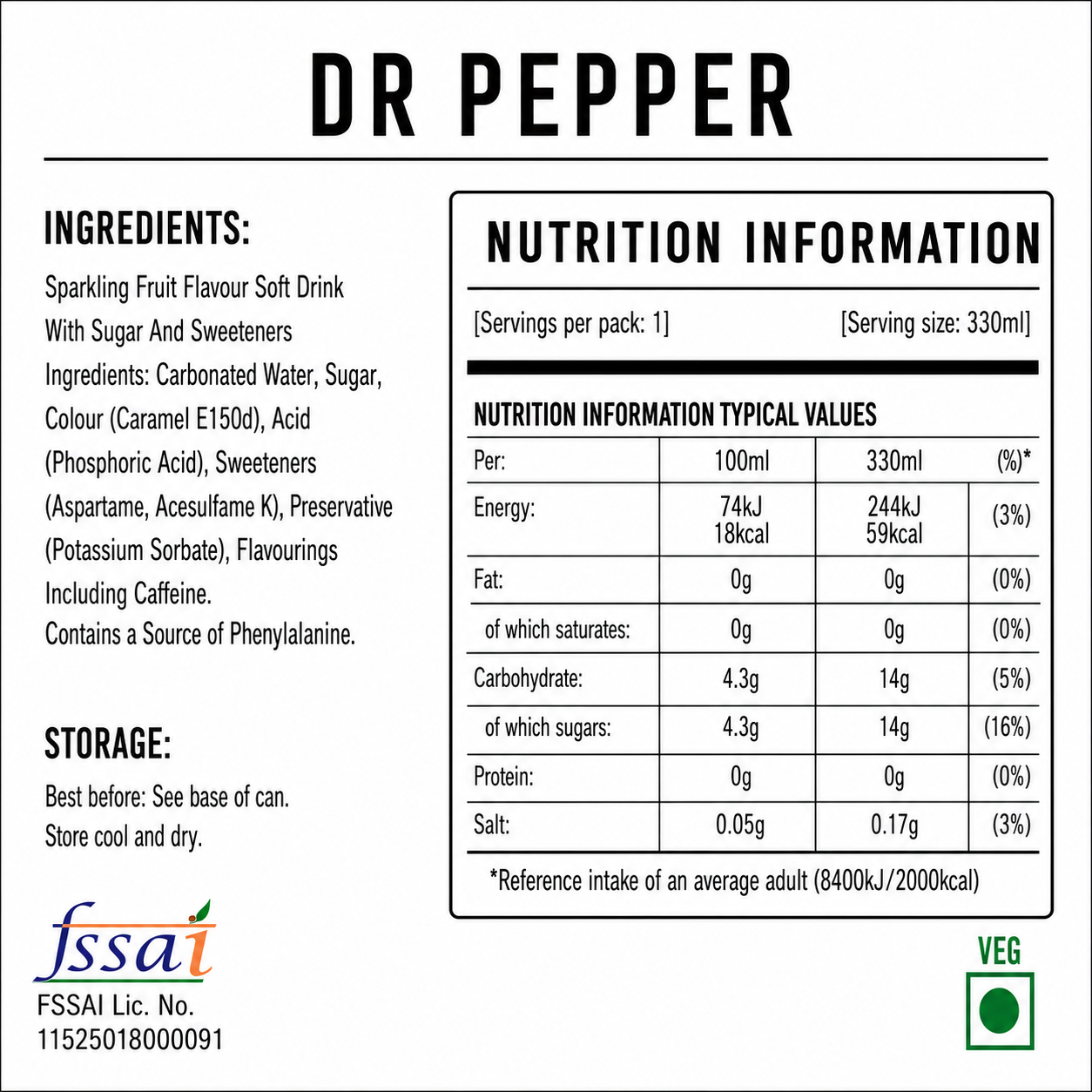 Dr Pepper Soda 330ml Imported From USA/UK - Nosh Products