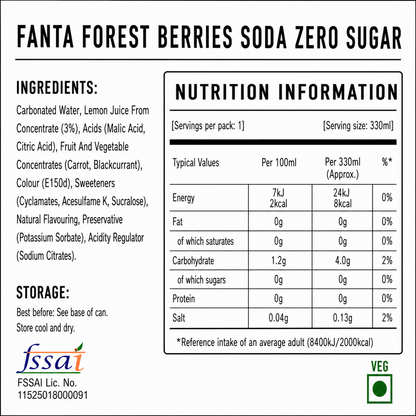 Fanta Forest Berries Soda Zero Sugar 330ml Imported From UK