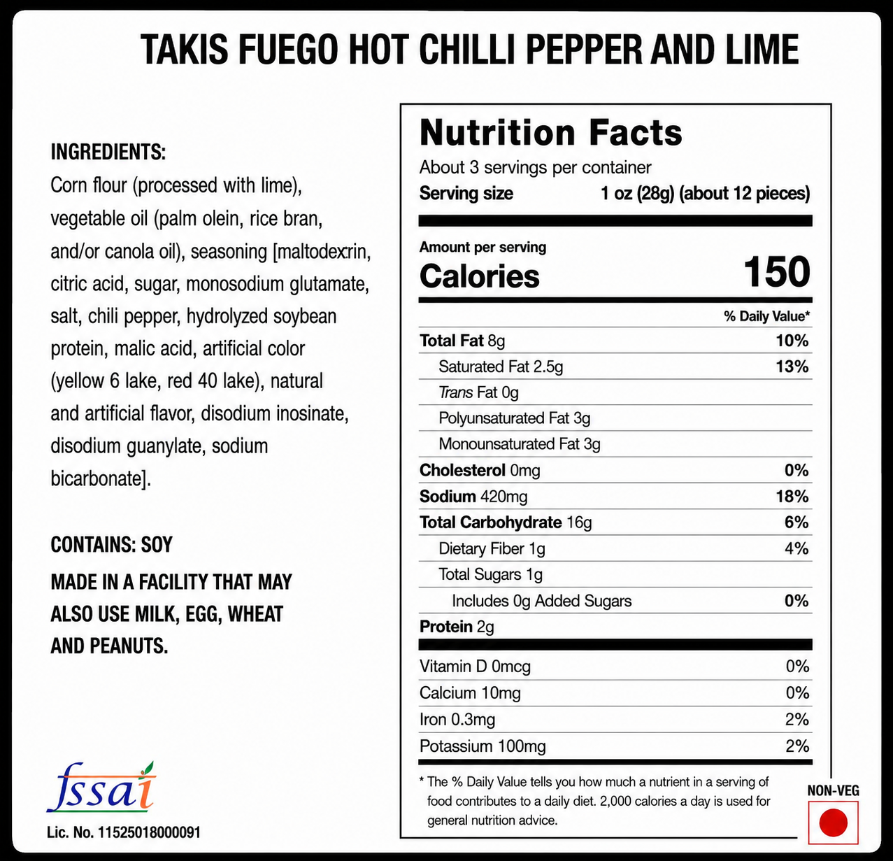 Takis Fuego Hot Chilli Pepper And Lime 113gm Imported From Mexico - Nosh Products