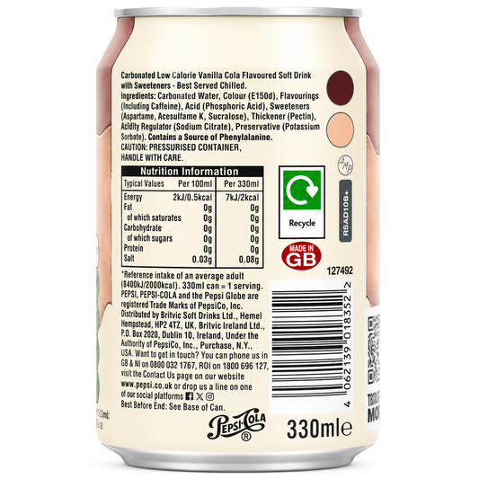 Pepsi Cream Soda Zero Sugar 330ml Imported From UK