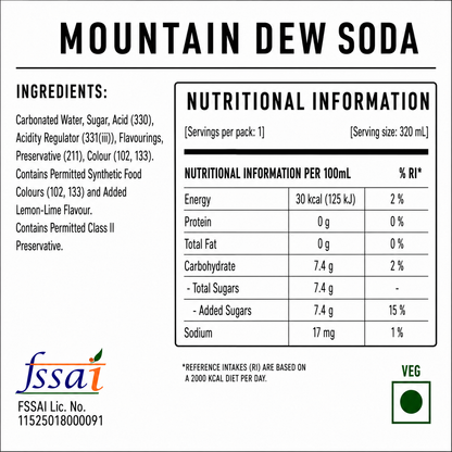 Mountain Dew Soda 320ml Imported From Asia - Nosh Products