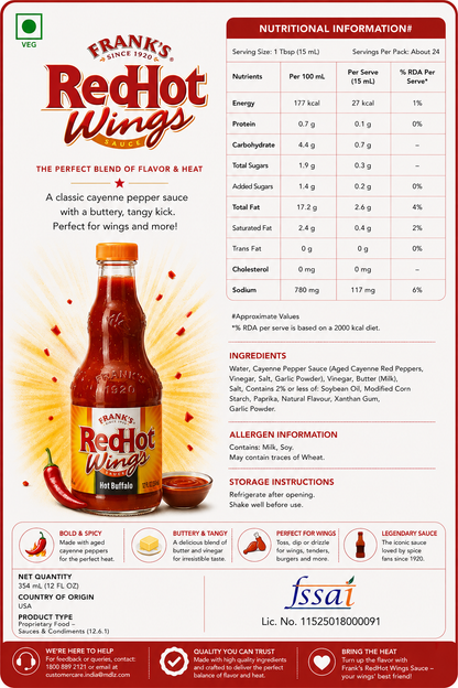Frank Red Hot Buffalo Sauce 354ml Imported From USA