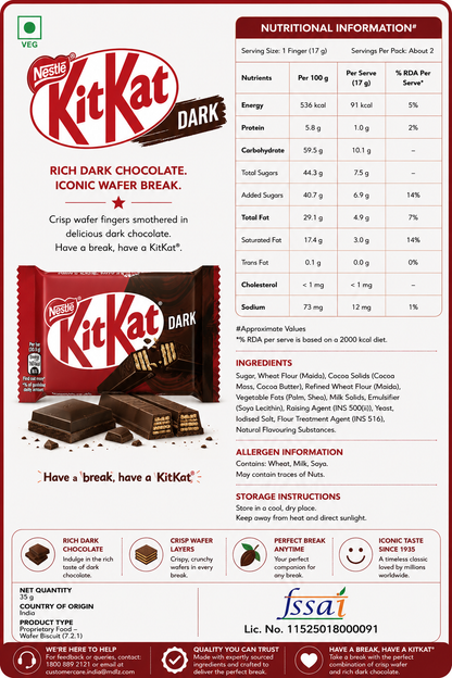 Kit Kat Dark Chocolate 4 Finger - Pack Of 6 Imported From Europe