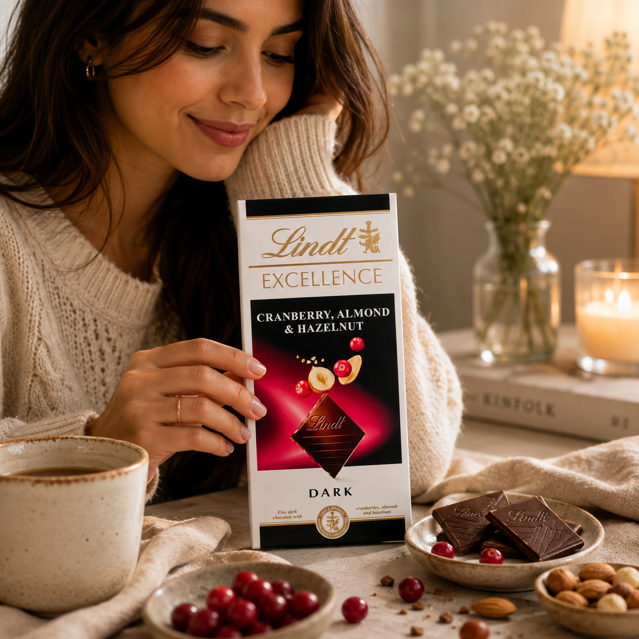 Lindt Excellence Almond,Hazelnut And Cranberry Dark Chocolate 100gm Global Import - Nosh Products