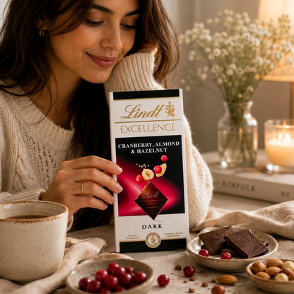 Lindt Excellence Almond,Hazelnut And Cranberry Dark Chocolate 100gm Global Import - Nosh Products