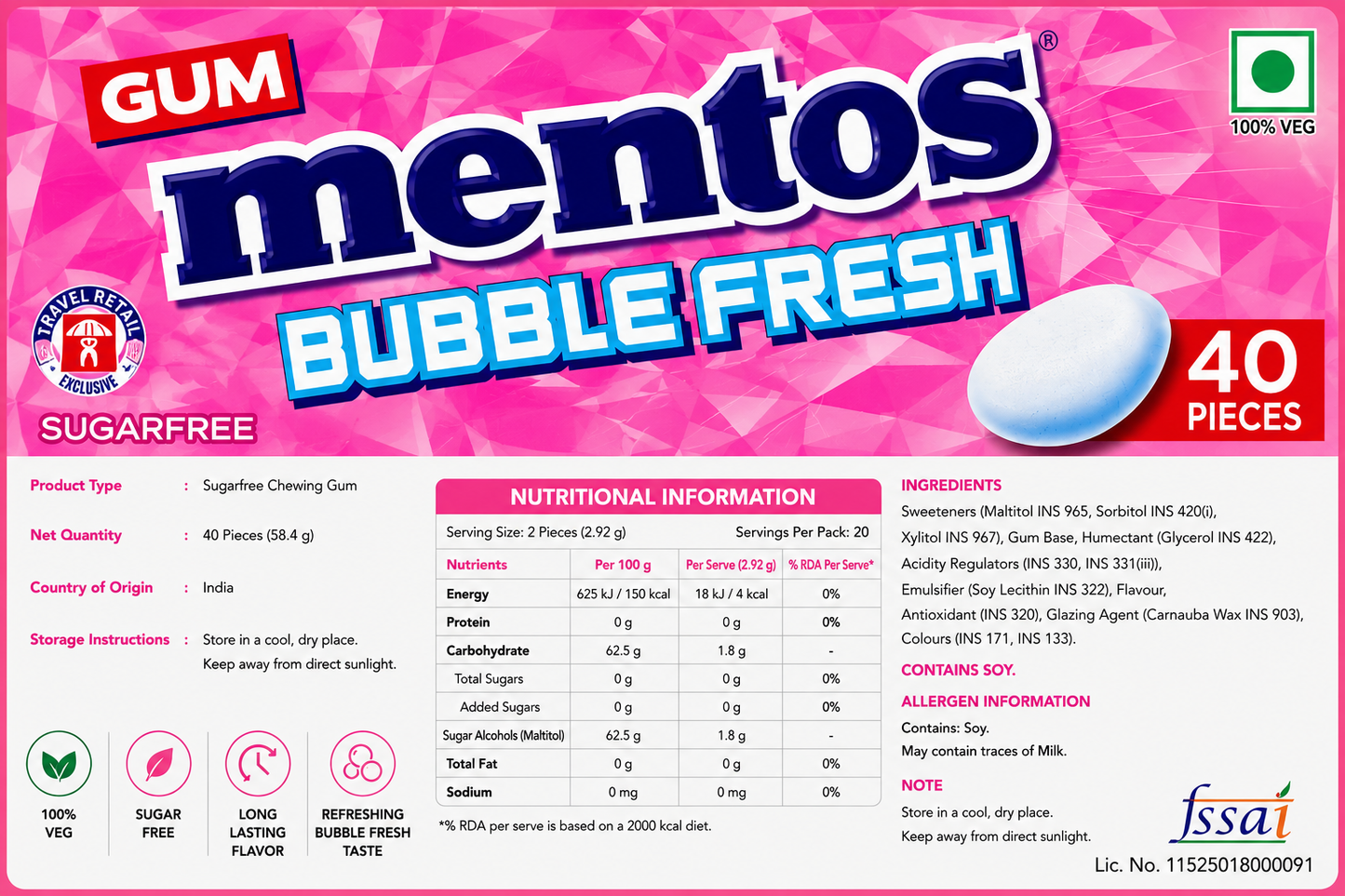 Mentos White Bubblemint Chewing Gum Imported From USA/UK - Nosh Products