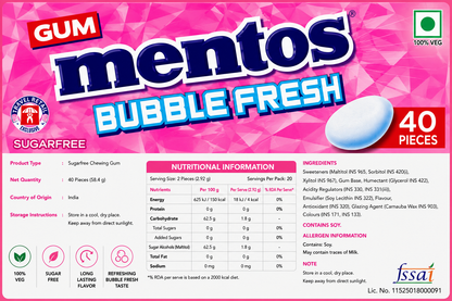 Mentos White Bubblemint Chewing Gum Imported From USA/UK - Nosh Products