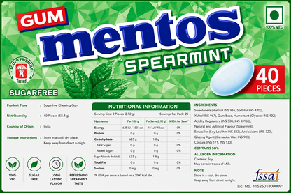 Mentos White Spearmint Chewing Gum Imported From USA/UK - Nosh Products