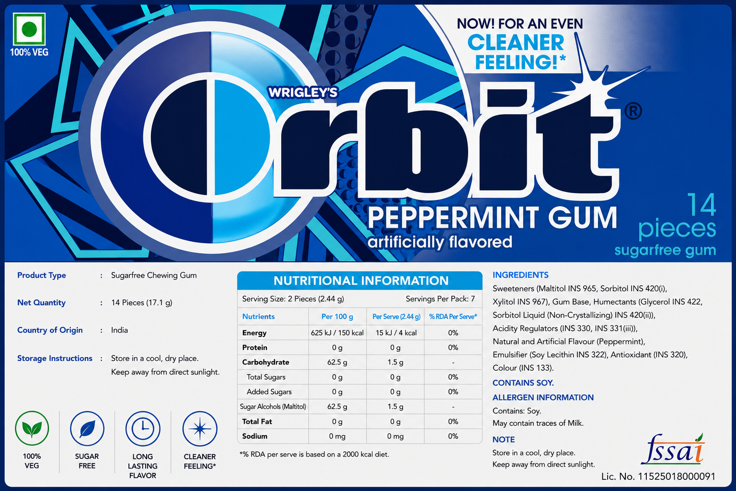 Orbit Peppermint Chewing Gum Imported From USA/UK - Nosh Products