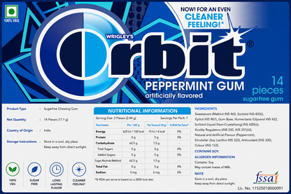 Orbit Peppermint Chewing Gum Imported From USA/UK - Nosh Products