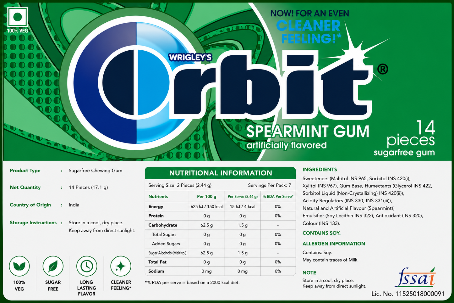 Orbit Spearmint Chewing Gum Imported From USA/UK - Nosh Products