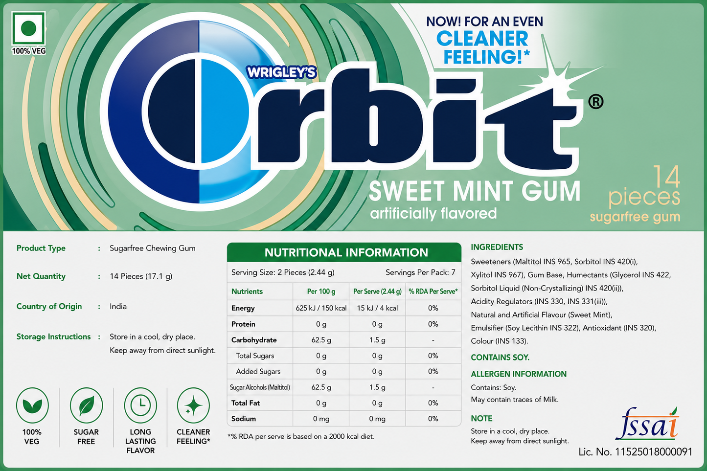Orbit Sweet Mint Chewing Gum Imported From USA/UK - Nosh Products