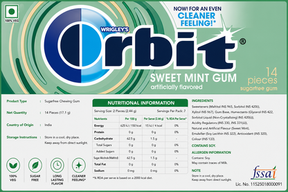 Orbit Sweet Mint Chewing Gum Imported From USA/UK - Nosh Products