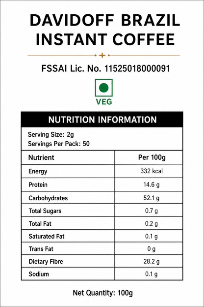 Davidoff Brazil Instant Coffee 100gm Imported From USA - Nosh Products