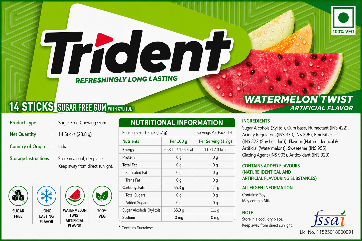 Trident Watermelon Chewing Gum
