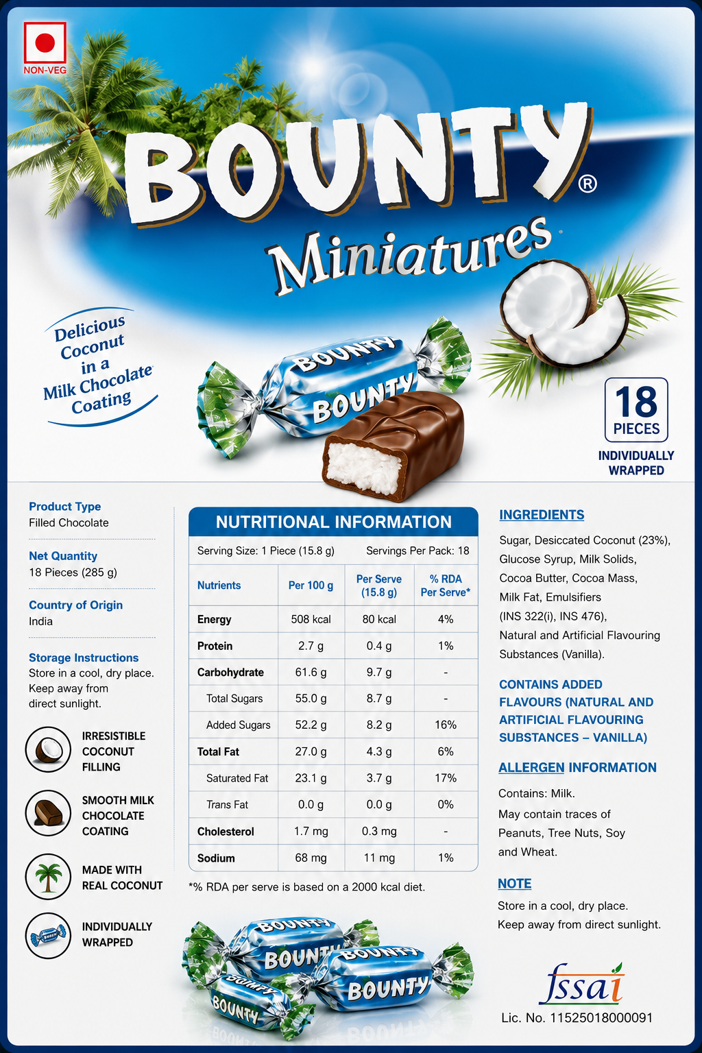 Bounty Miniature Chocolate 220gm Imported From UK - Nosh Products