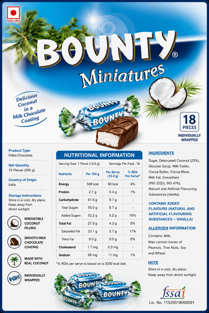 Bounty Miniature Chocolate 220gm Imported From UK - Nosh Products