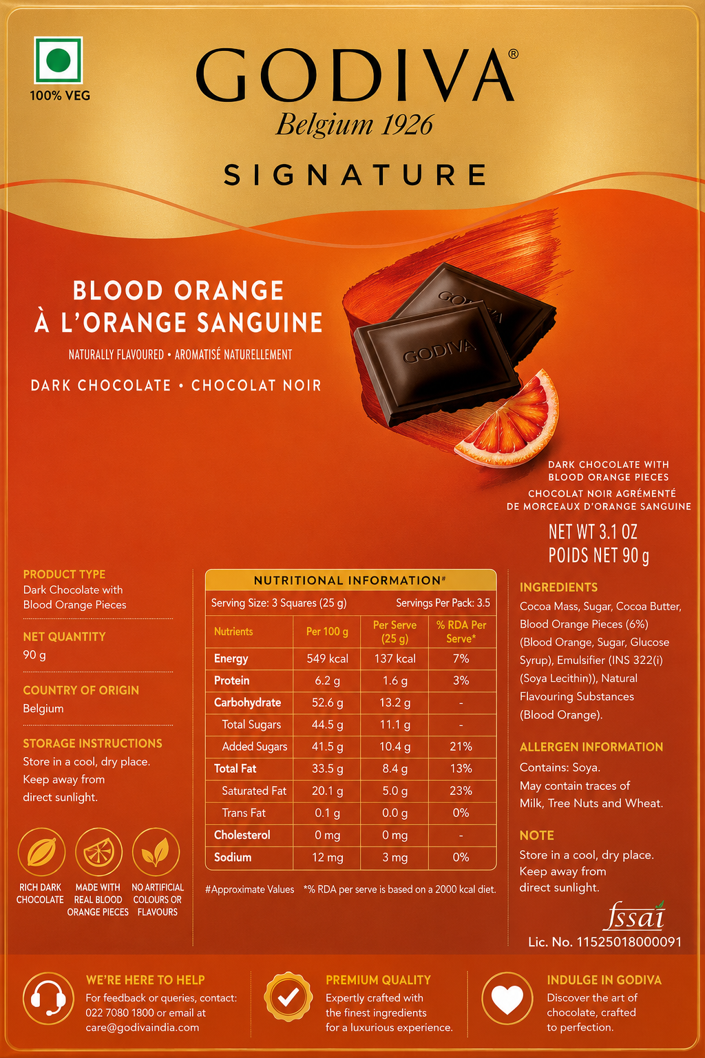 Godiva Blood Orange Chocolate 90gm Imported From Switzerland - Nosh Products