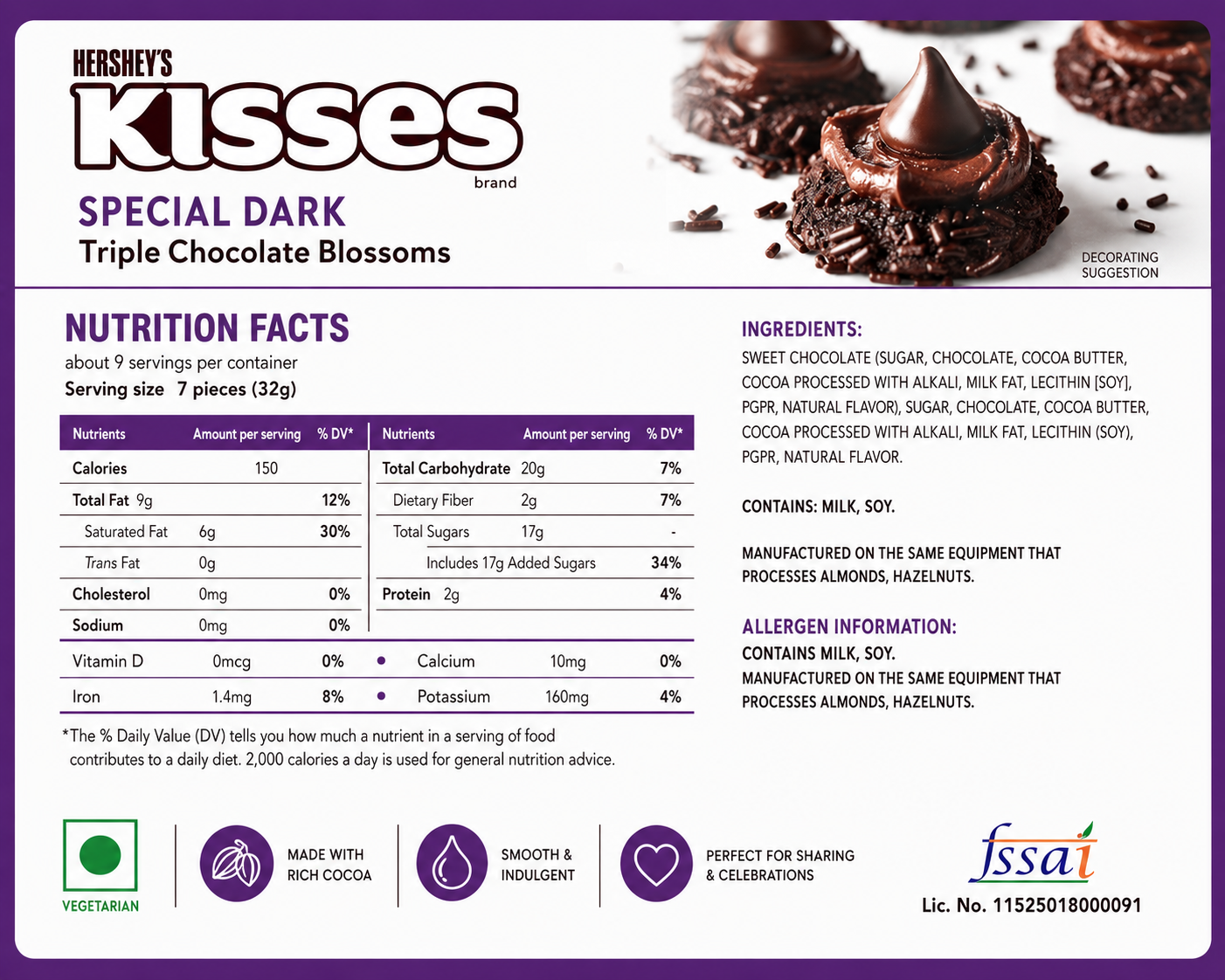 Hershey Kisses Special Dark Chocolate 306gm Imported From USA - Nosh Products