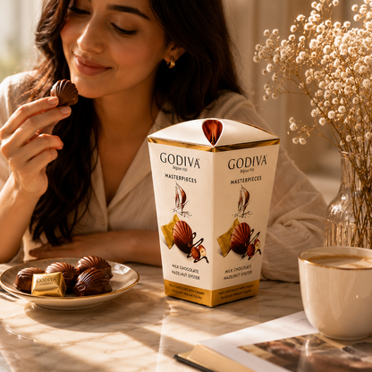 Godiva Masterpiece Milk Chocolate Hazelnut Oyster Gift Box 119gm Imported From Belgium - Nosh Products
