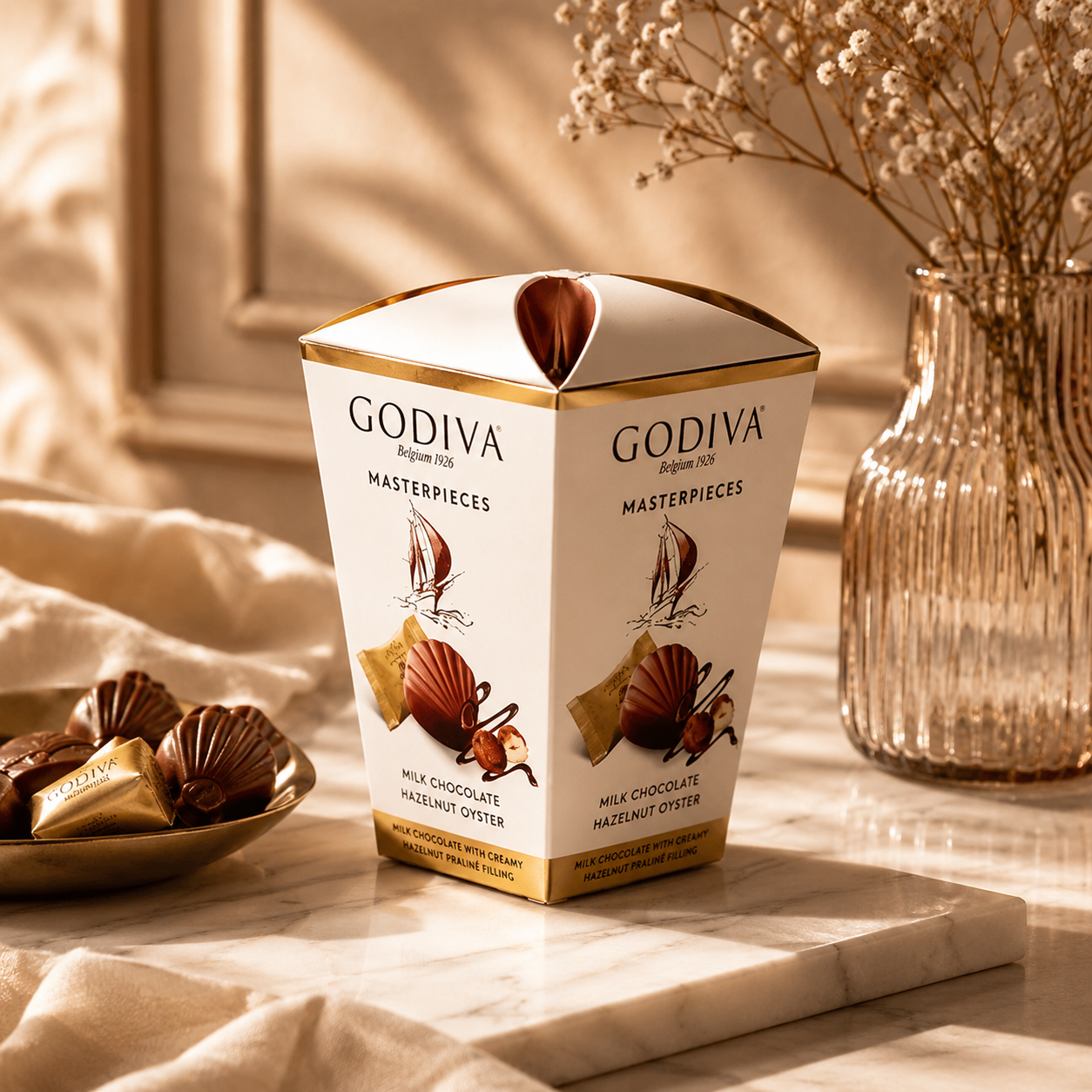 Godiva Masterpiece Milk Chocolate Hazelnut Oyster Gift Box 119gm Imported From Belgium - Nosh Products