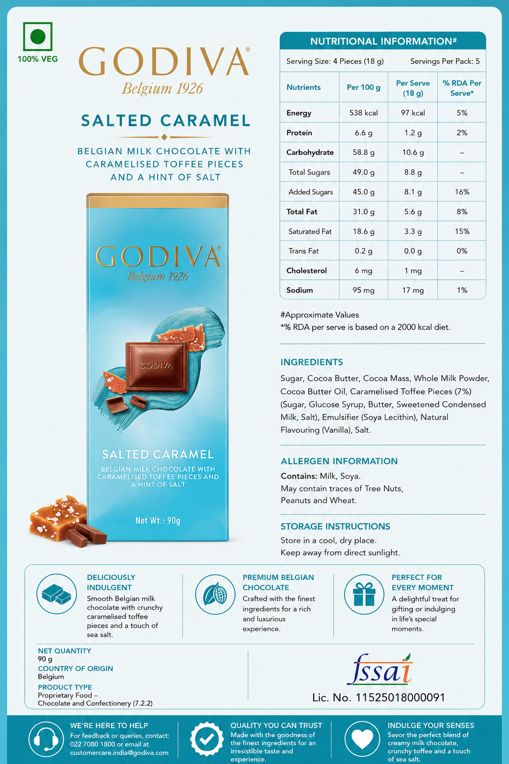 Godiva Salted Caramel Chocolate 90gm Imported From Switzerland - Nosh Products