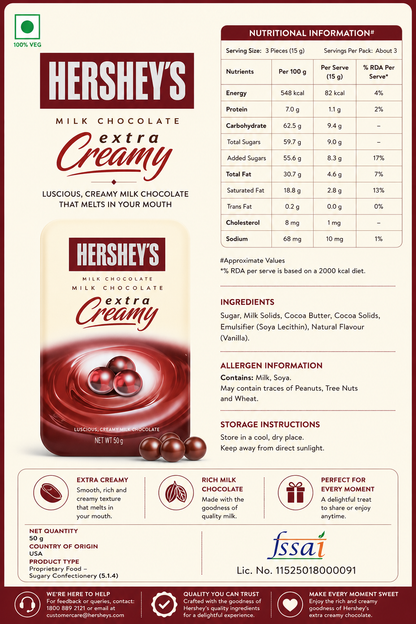 Hershey Pearls Extra Creamy Chocolate 50g Imported From USA - Nosh Products