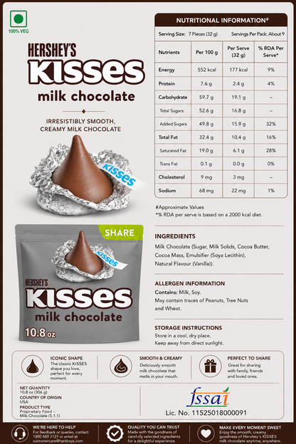 Hershey Kisses Milk Chocolate 306gm Imported From USA - Nosh Products