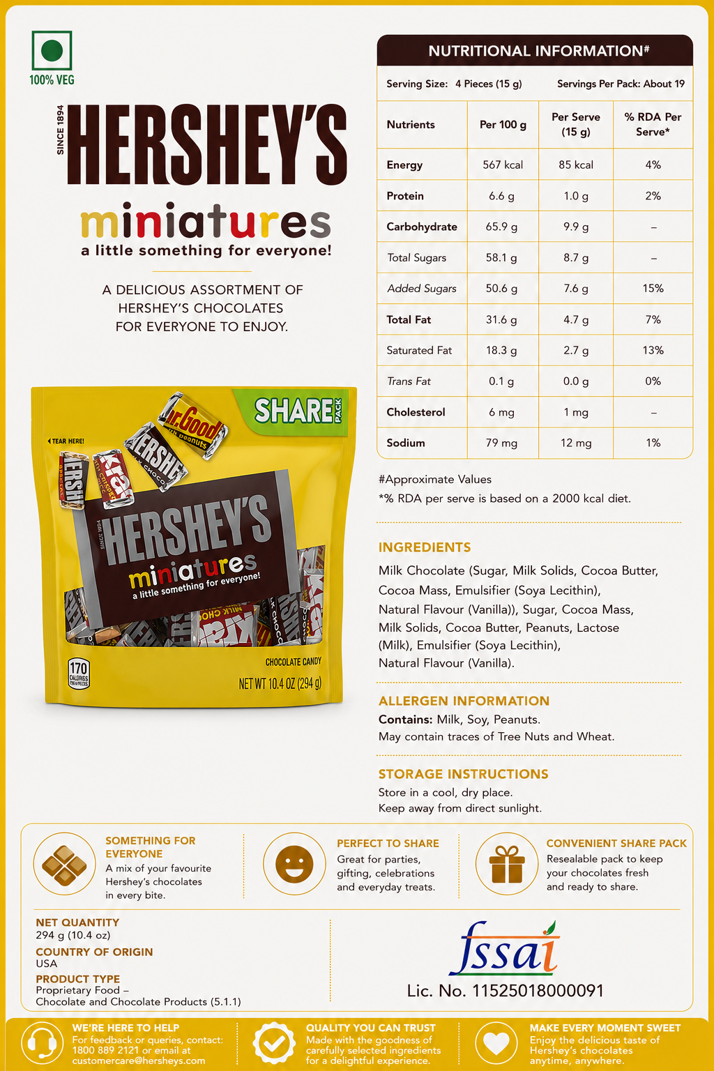 Hershey Miniature Chocolate 294gm Imported From USA - Nosh Products